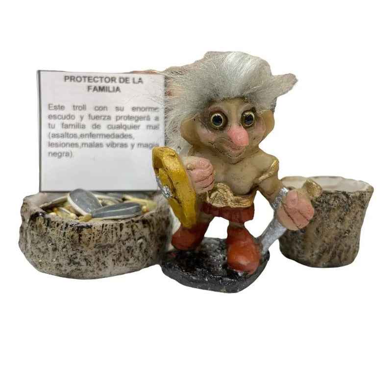 Troll Mini + Comedero + Semillas + Tarjeta Varios Modelos Protector De La Familia 6cm