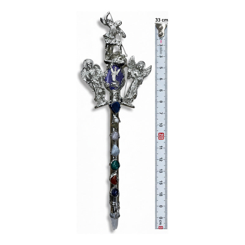 Vara De Poder Arcangeles Con Cuarzo Niquelado 33cm Estimado Agata Morada