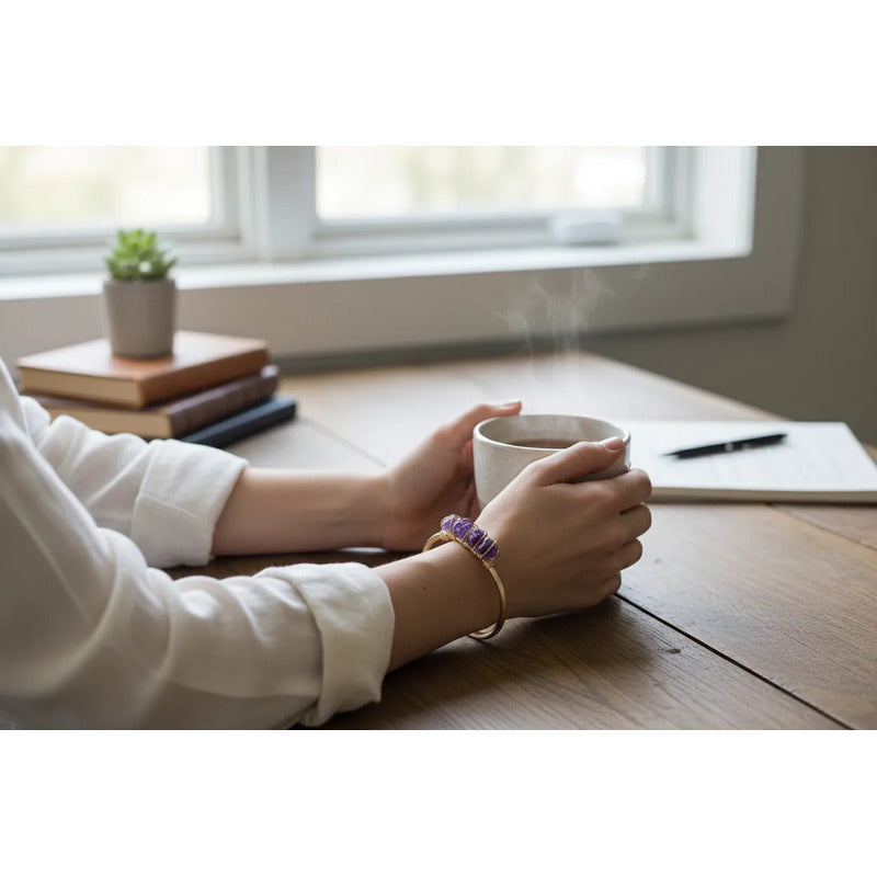 Amatista Pulsera Brazalete Natural Artesanal 7.5 Cm Diametro Amatista 7.5 Cm