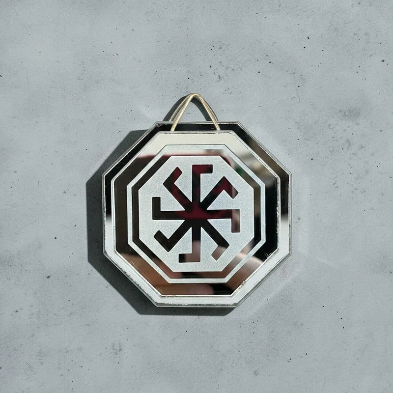 Espejo Octagonal, Grabado Con Símbolos Esotéricos De 5 Cm Poder Energia Y Movimiento by HEREJE
