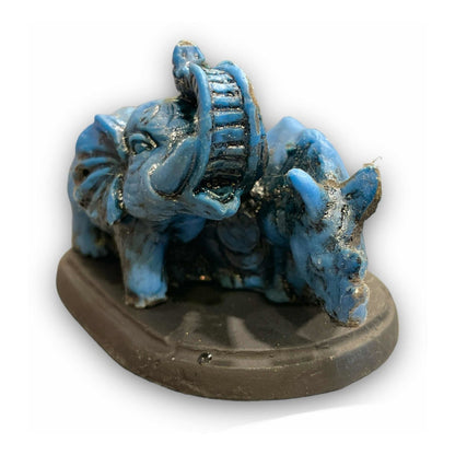 Elephant and Rhinoceros Blue National Resin 6 Cm