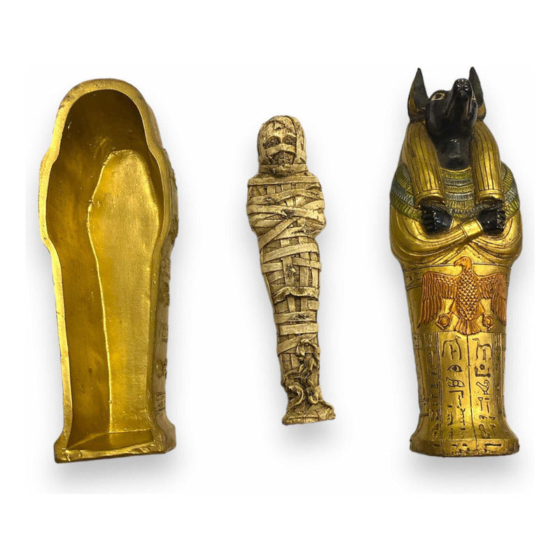Sarcófago De Anubis Figura De Resina 19 Cm Dorado
