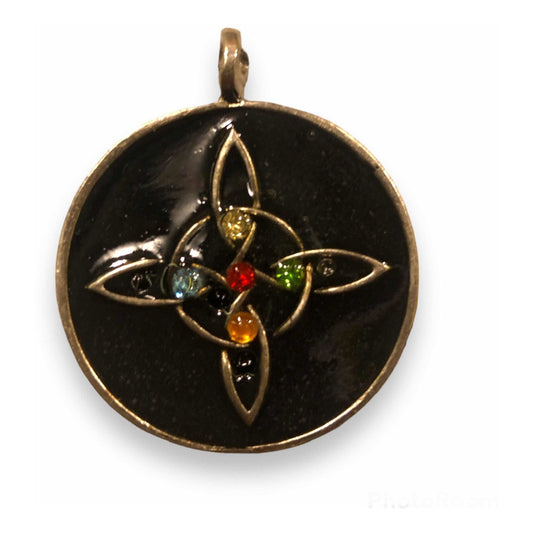 Black Witches Knot Pendant 5 Crystals 4x4x0.2