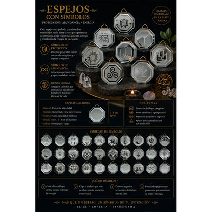 Espejo Octagonal, Grabado Con Símbolos Esotéricos De 5 Cm El Fu by HEREJE