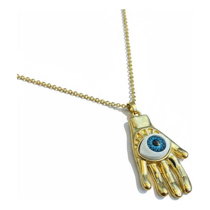 Mano Con Ojo Dije Con Cadena En Metal Dorado
