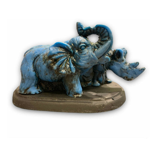 Elephant and Rhinoceros Blue National Resin 6 Cm