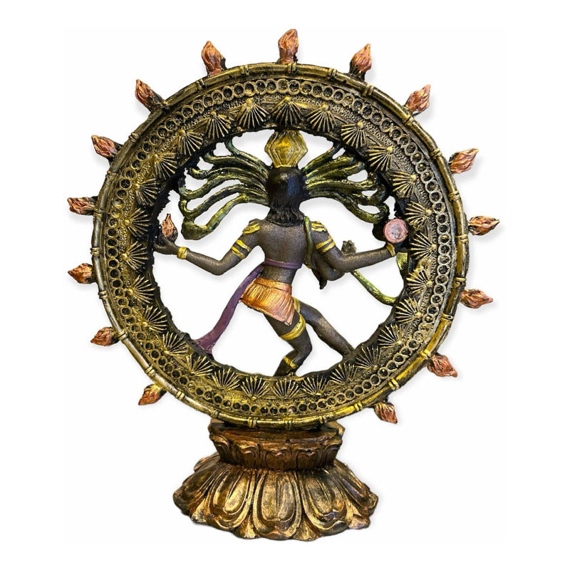 Shiva Nataraja Danza Cosmica 22.5x20x8cm Pintado A Mano. Bronce