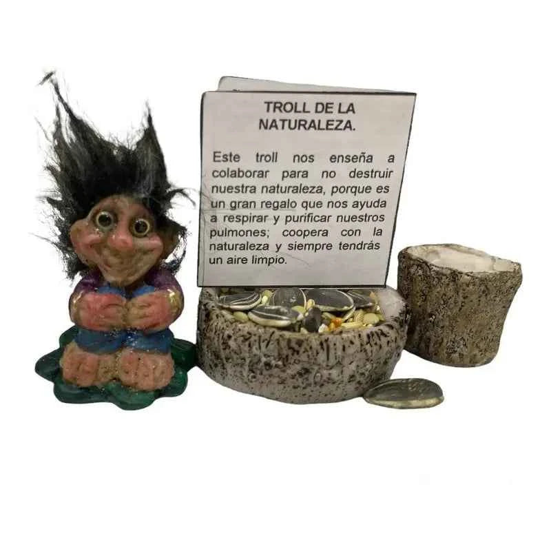 Troll Mini + Comedero + Semillas + Tarjeta Varios Modelos Naturaleza 4.5cm