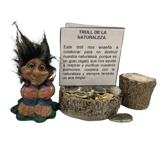 Troll Mini + Comedero + Semillas + Tarjeta Varios Modelos Naturaleza 4.5cm by HEREJE