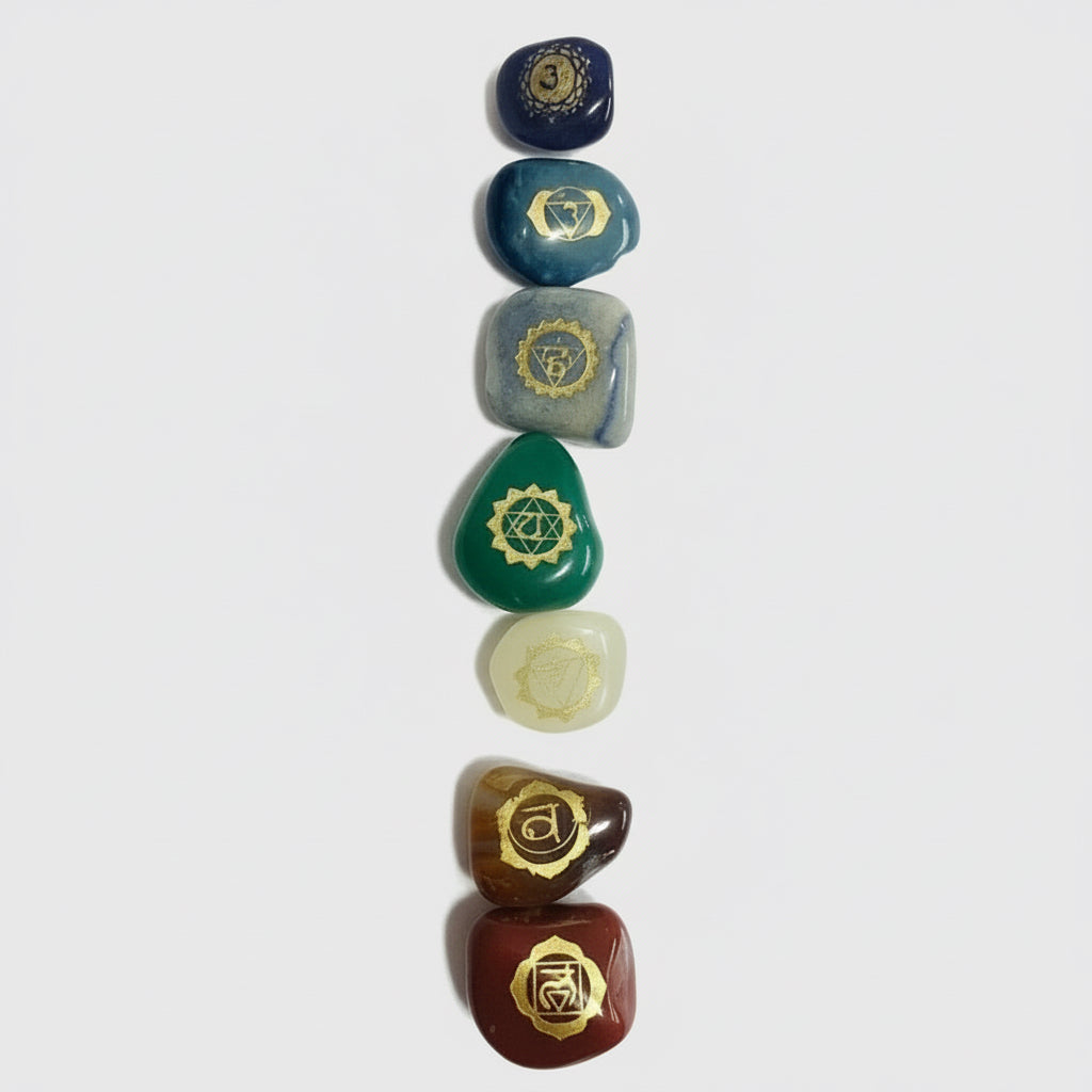 7 Chakra Stones (chakras) Engraved Quartz Set