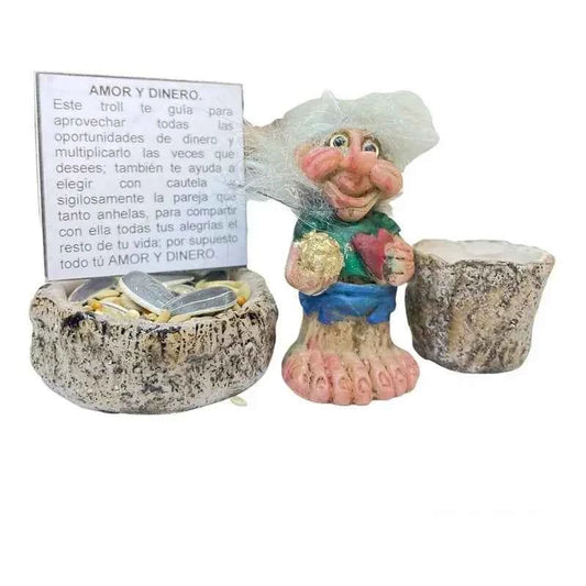 Troll Mini + Comedero + Semillas + Tarjeta Varios Modelos Amor Y Dinero 6cm
