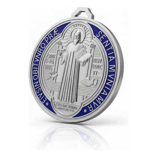 Medalla San Benito 13 Cm Altura Rojo O Azul 12 Cm Diametro Azul
