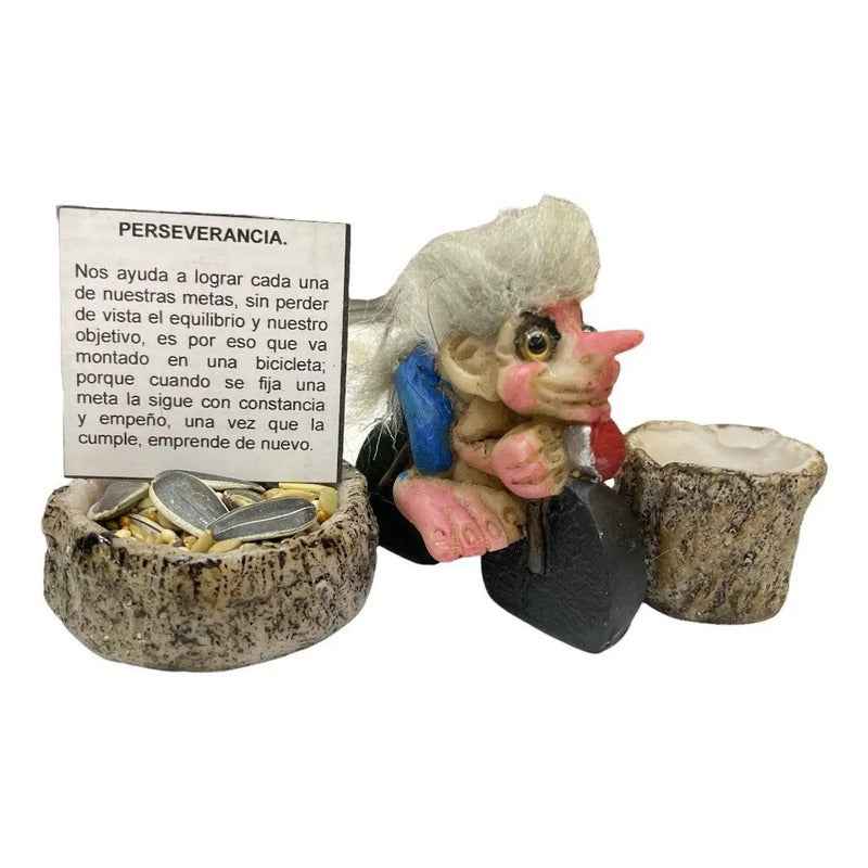Troll Mini + Comedero + Semillas + Tarjeta Varios Modelos Perceberancia 6.3cm