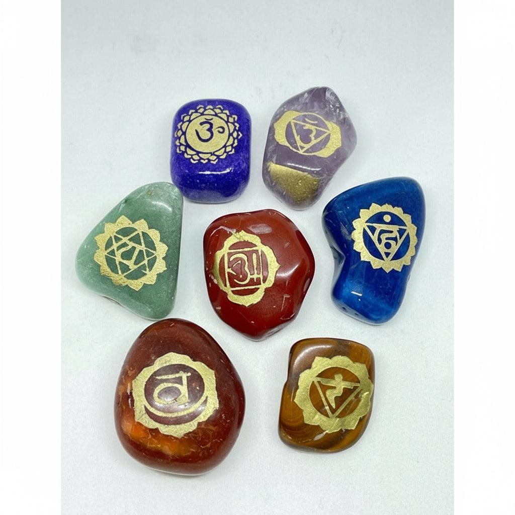 7 Chakra Stones (chakras) Engraved Quartz Set