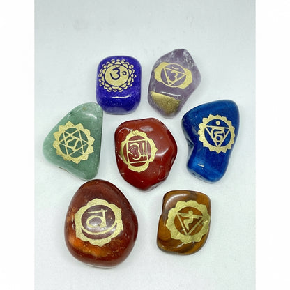 7 Chakra Stones (chakras) Engraved Quartz Set