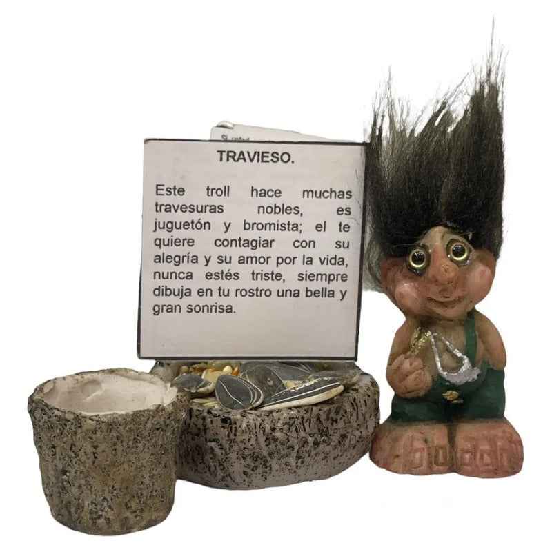 Troll Mini + Comedero + Semillas + Tarjeta Varios Modelos Travieso5.1cm