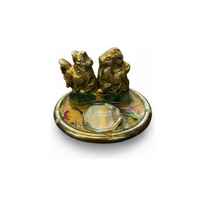 Caballo Año Chino En Argolla Y Cabra 3cm Alt 4.5cm Diametro Dorado