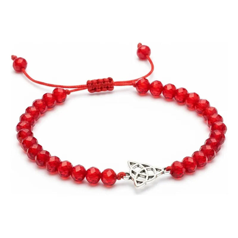 Triqueta Pulsera Hilo Con Cristal Ajustable Rojo 10 Cm