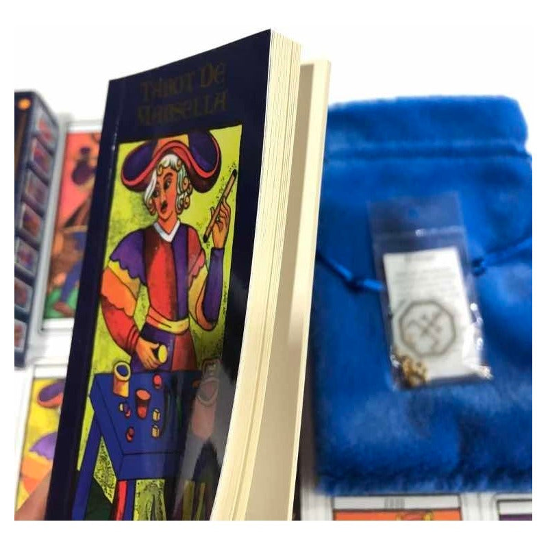 Tarot Marsella + Amuleto + Bolsa + Libro Reverso Cuadriculad