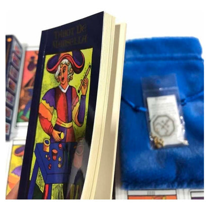 Tarot Marsella + Amuleto + Bolsa + Libro Reverso Cuadriculad