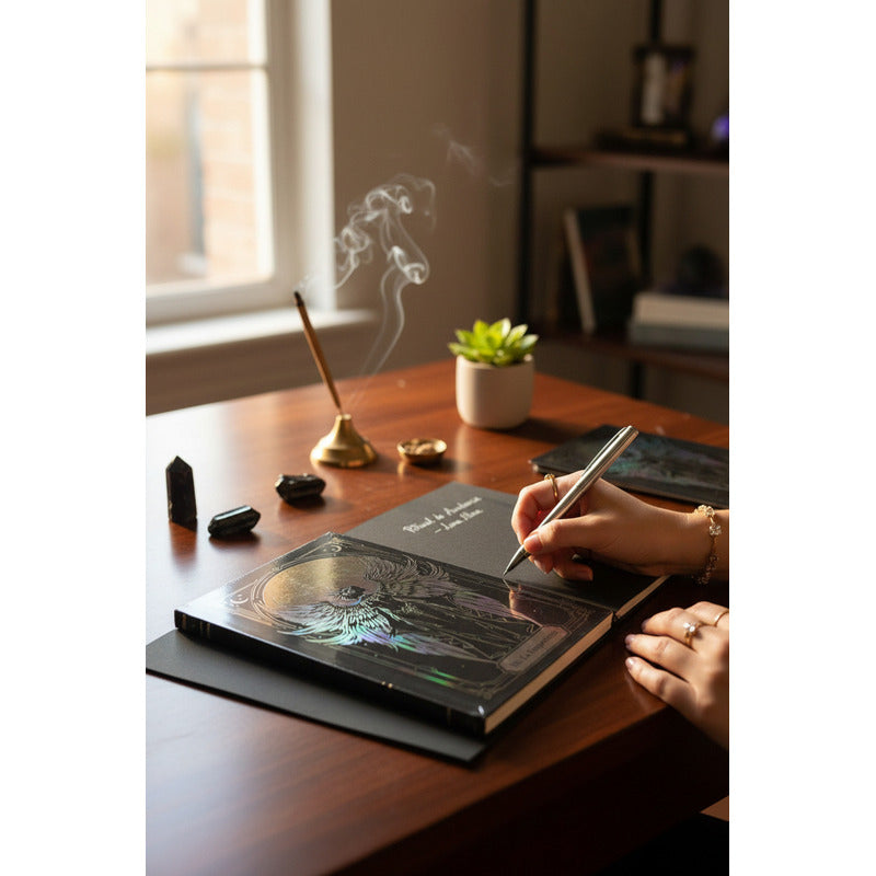 Libreta Grimorio Hojas Negras Para Rituales De Abundancia.