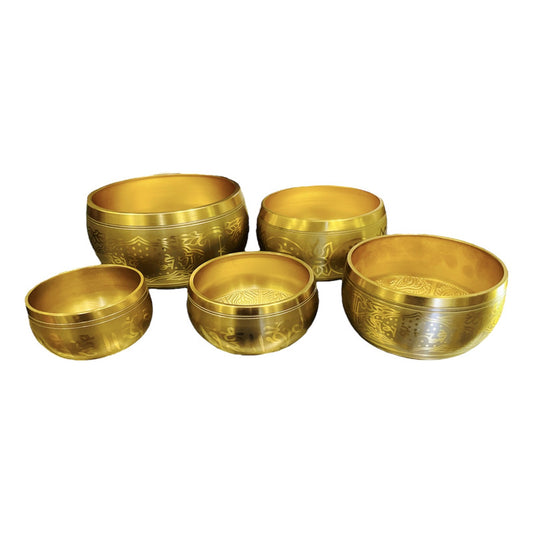 Cuenco Tibetano 7 Metales Juego De 5 Piezas En Color Dorado