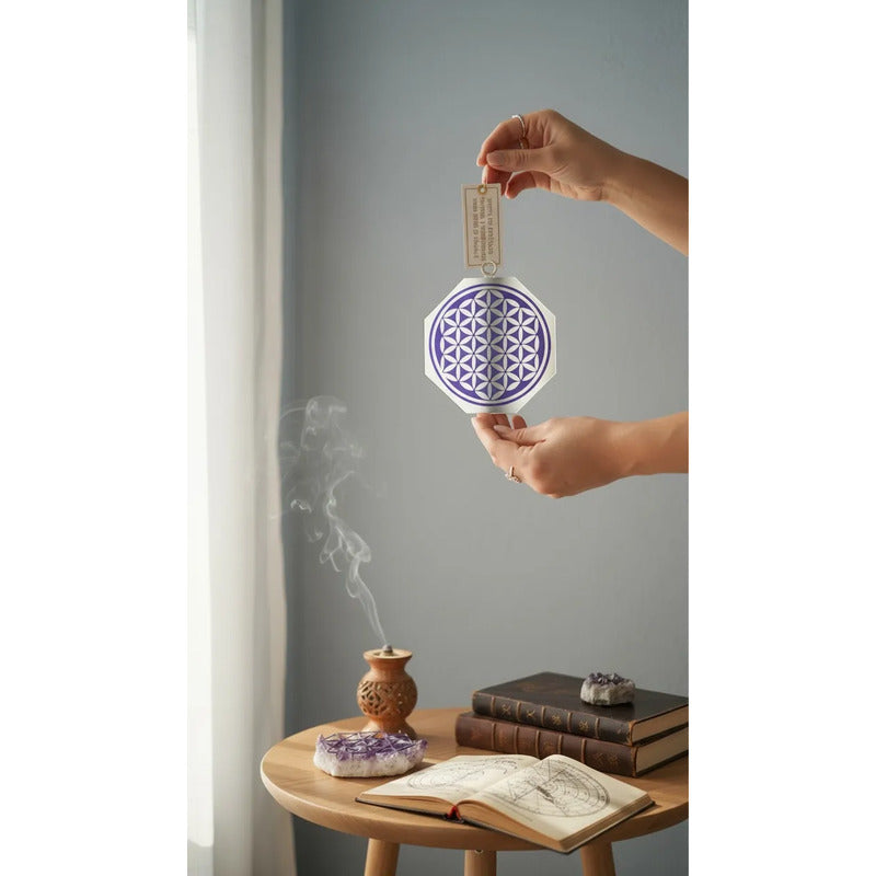 Espejo Octagonal Flor De La Vida 9cm Morado