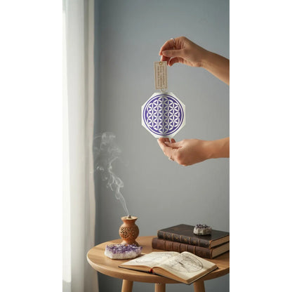 Espejo Octagonal Flor De La Vida 9cm Morado