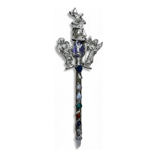 Vara De Poder Arcangeles Con Cuarzo Niquelado 33cm Estimado Agata Morada