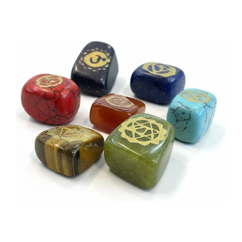 Piedras De Los 7 Chakras (chakras) Juego En Cuarzo Grabado