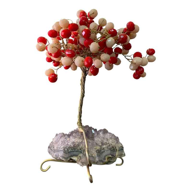 Arbol De La Vida En Cristal Con Base De Cuarzo, 14 Cm Altura Rojo/blanco by HEREJE