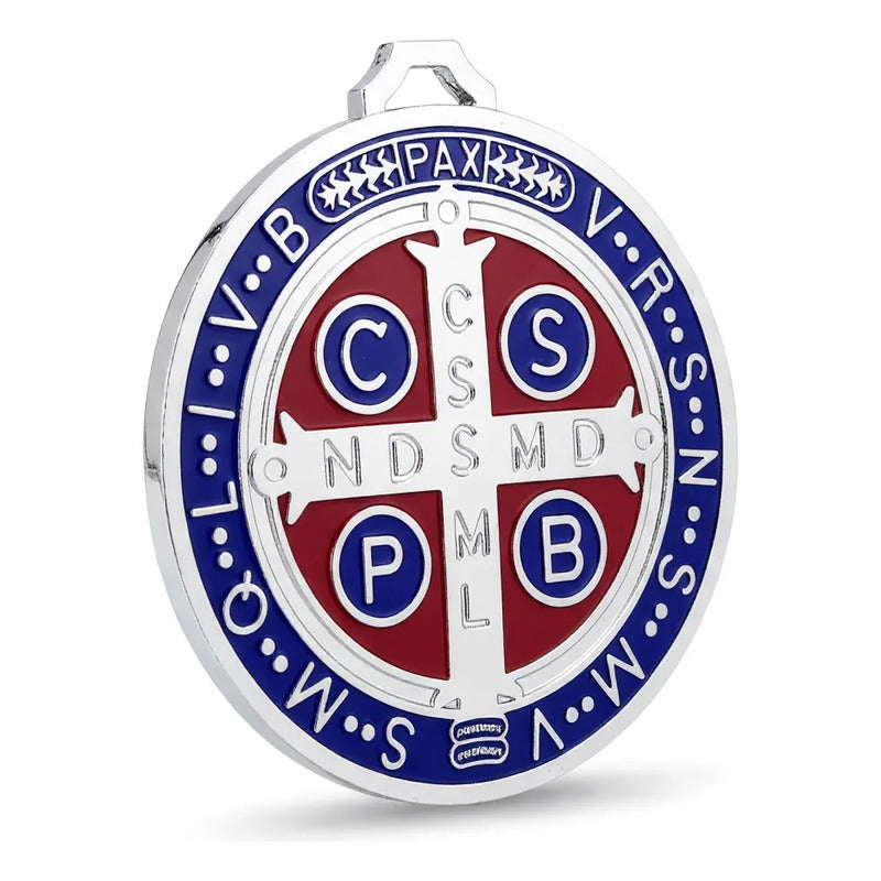Medalla San Benito 13 Cm Altura Rojo O Azul 12 Cm Diametro Azul