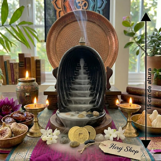 Quemado De Incienso Cascada De Humo Ceramico Negro Cupula Con Escaleras