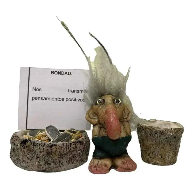 Troll Mini + Comedero + Semillas + Tarjeta Varios Modelos Bondad 5cm