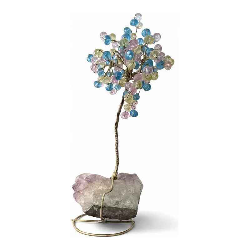 Arbol De La Vida En Cristal Con Base De Cuarzo, 14 Cm Altura Azul-amarillo-rosa by HEREJE