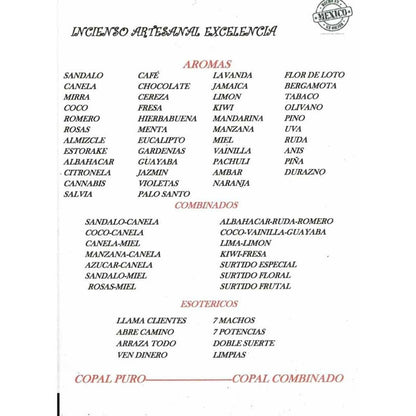 Incienso Copal 100 Varitas Artesanal 100%