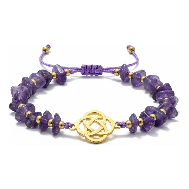 Pulsera De Cuarzo Separaciones De Metal En Hilo Ajustable Circulo Amatista 17 Cm