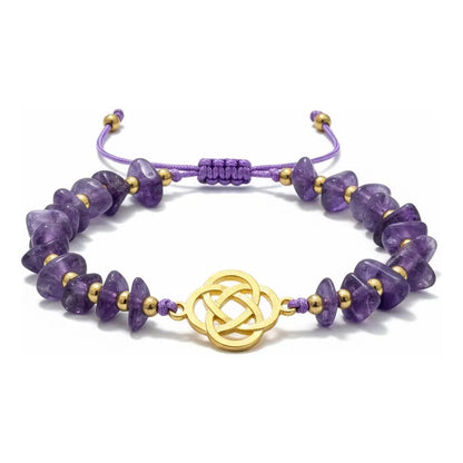 Pulsera De Cuarzo Separaciones De Metal En Hilo Ajustable Circulo Amatista 17 Cm