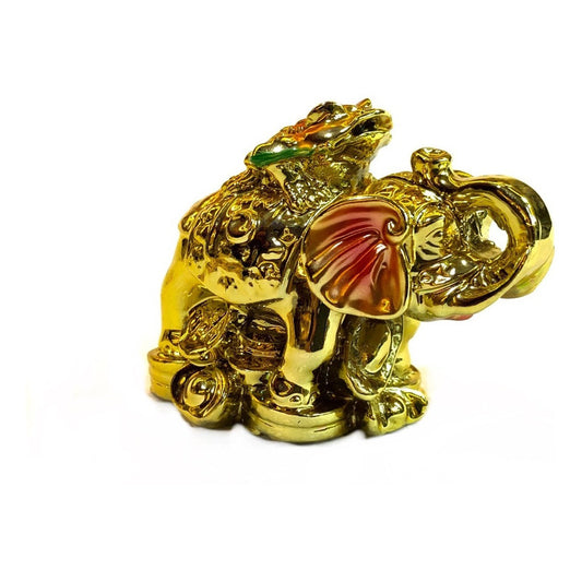Elephant with Frog Gold Resin Figure 7 cm High