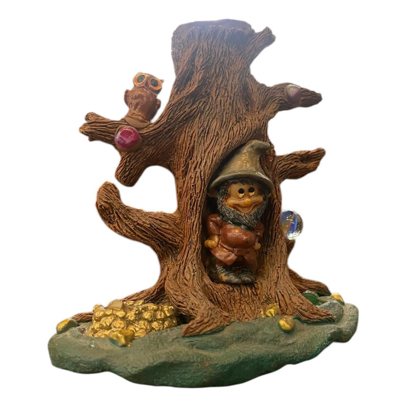 Porta Inciensos En Forma De Arbol Artesanales Arbol Gnomo Buho Rana 14 Cm Árbol Con Gnomo by HEREJE