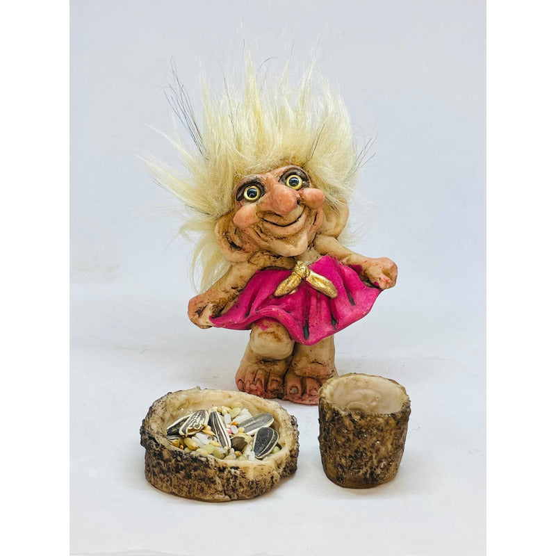 Troll Balbina + Futterspender 9 cm Figur aus Nationalharz