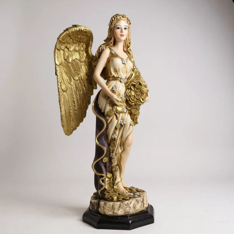 Angel De La Abundancia, Abundia Figura De Resina 30x12x10 Cm Dorado