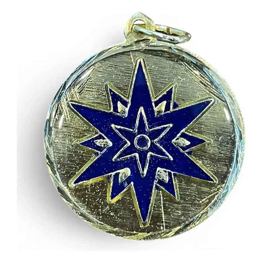 Dije Medalla Estrella 12 Puntas Amuleto Oro 12 Picos 30mm Azul by HEREJE