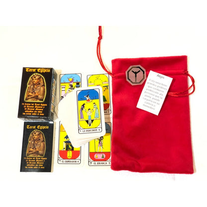 Tarot Egipcio Mini + Morral + Amuleto + Instructivo 8cm