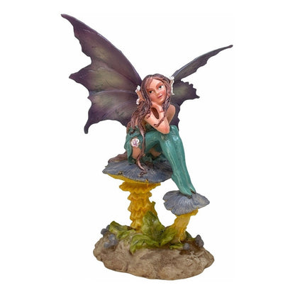 Hada Sentada En Hongo 16 Cm Resina Mexicana