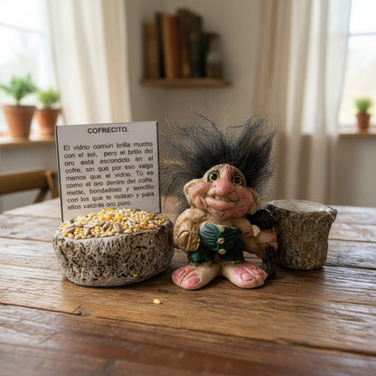 Troll Mini + Comedero + Semillas + Tarjeta Varios Modelos Cofrecito 5cm by HEREJE