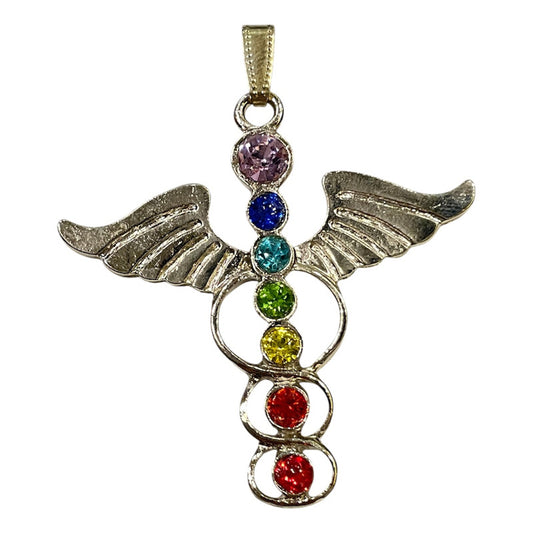 7 Chakras Wings Pendant with Gold-Plated Crystal