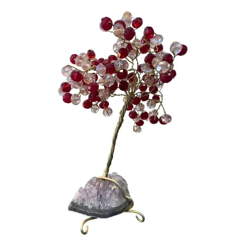 Arbol De La Vida En Cristal Con Base De Cuarzo, 14 Cm Altura Transparente/rojo by HEREJE