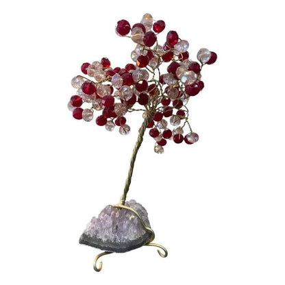 Arbol De La Vida En Cristal Con Base De Cuarzo, 14 Cm Altura Transparente/rojo by HEREJE