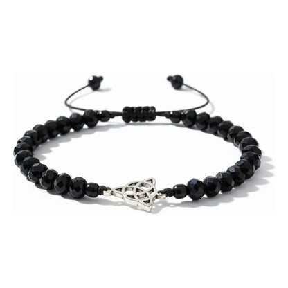 Triqueta Pulsera Hilo Con Cristal Ajustable Negro 10 Cm